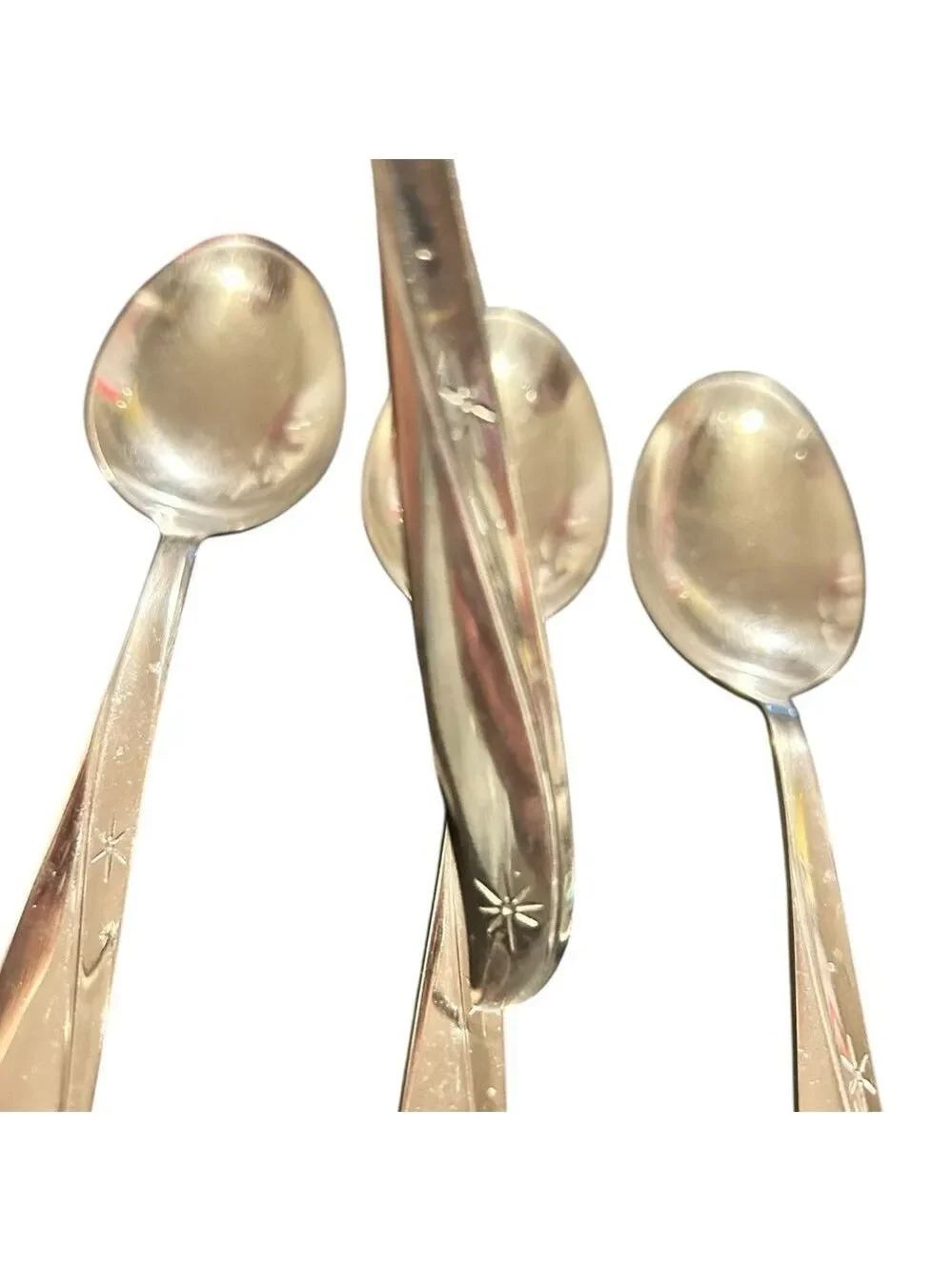 6 Atomic Star Twin Vintage Oneida Serving Soup Spoons 1950’s